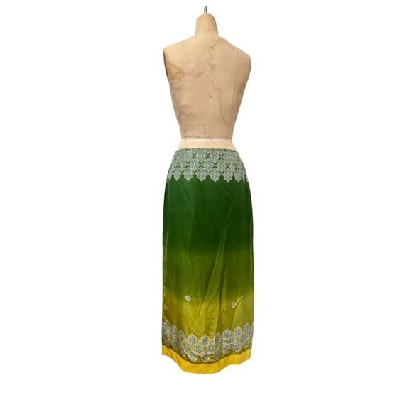 Express 100% Silk Ombré Beaded Wrap Skirt In Green Yellow Size 11/12 - Picture 3 of 11